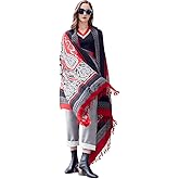 DANA XU 100% Merino Wool Pashmina Shawl for Women 96"x43", Oversized Cashmere Wrap with Tassels, Floral Travel Blanket Cape
