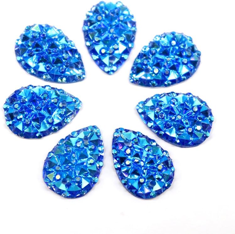 48pcs/lot 10X14mm Multi Colors Option AB Resin Flatback Rhinestones Teardrop Sew-on Stones Sewing Crystals DIY Craft (Blue)