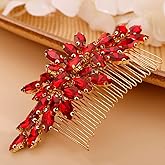 BERYUAN Crystals Hair Comb for Bride for Women for Girls Cute Teardrop Hair Comb Slide Multi-Color RED