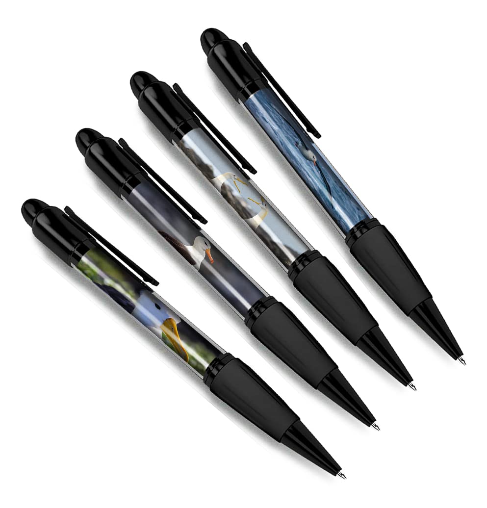 DV DESIGN Set of 4 Albatross Black Ballpoint Pens - Bird Animal Wild Nature Wildlife American Zoo Pattern Boys Girls Men Women Theme Pen #79418