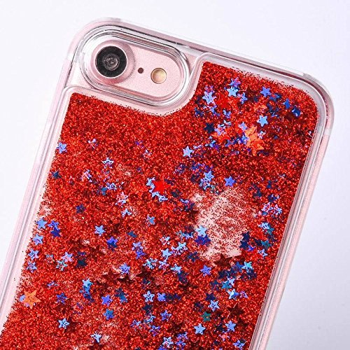 Apple iPhone 7+ Plus Waterfall Quicksand Glitter Cascade Star Naked Tough Girl 3D Bling Movable Transparent Clear hardshell Dynamic Snow Globe Liquid Case [Hard + Gel Cover] By Tech Express (Red) - Thumbnail 2