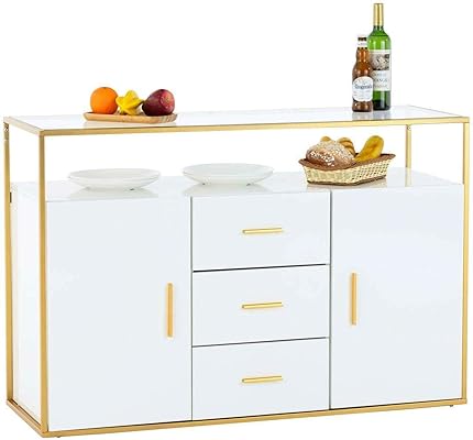 Console Table Sideboard Buffet Storage Cabinet White & Gold, 3 Drawers