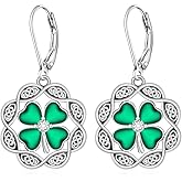 St Patricks Day Earrings Shamrock Earrings for Women Irish Celtic Four Leaf Clover Earrings Sterling Silver Dangle