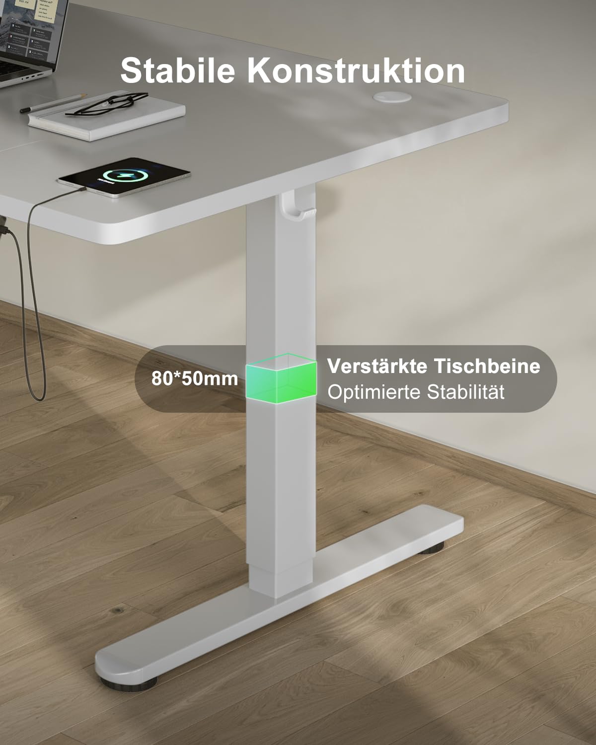 Devoko Höhenverstellbarer Schreibtisch 160x80cm mit Typ-C Ladeanschluss, Schreibtisch Höhenverstellbar Elektrisch, Mobiler Elektrisch Computertisch mit Kabel Management Tray, Grau 7