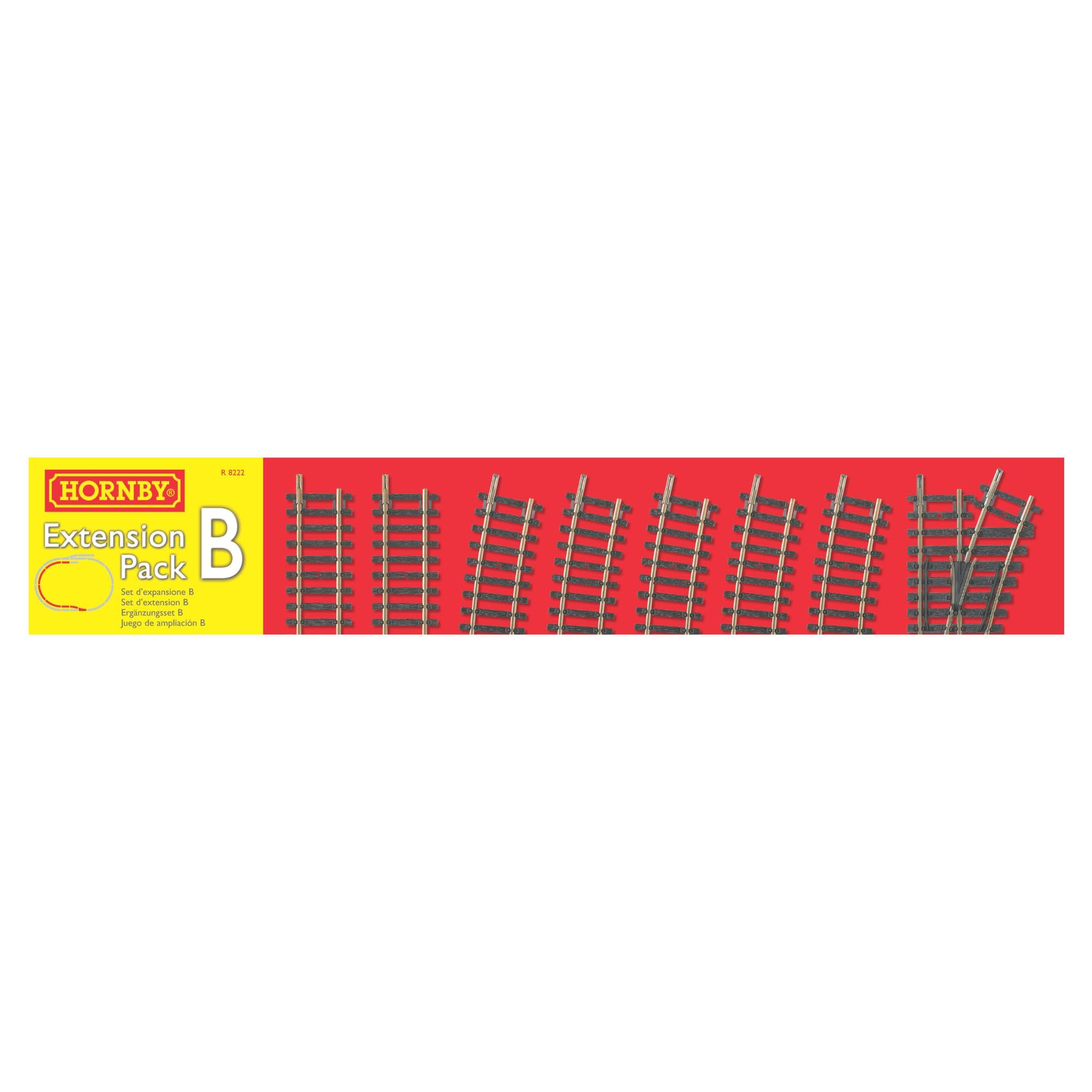 Hornby R8222 OO Gauge Track Extension Pack B - Extra Track Pieces for Model Railway Sets, Model Train Track Pieces, Includes - Straights, Curves, Right Hand Point & Buffer Stop - Scale 1:76