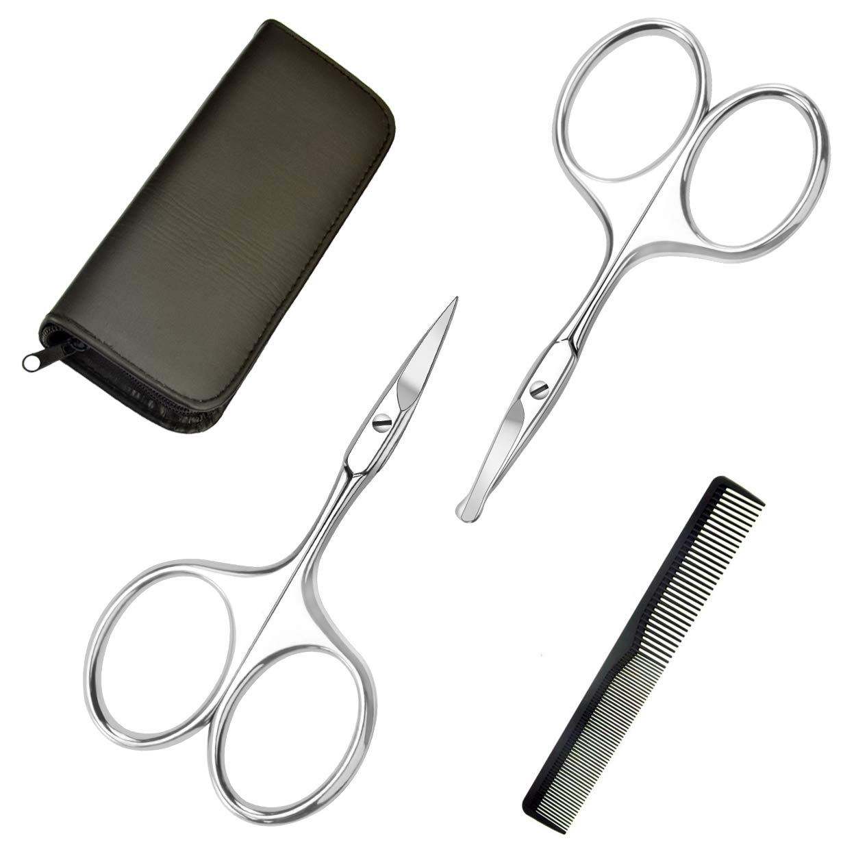 Eafing Nose hair Scissors & Mustache Trimmers, Beard, Eyebrows & Eyelashes Trimming Scissors with Larger Finger Rings, Comb: Beauty