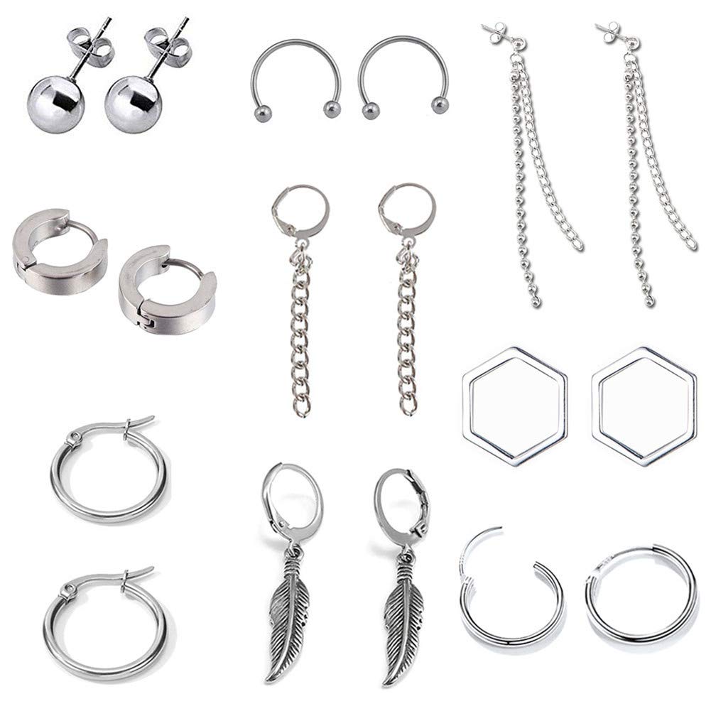 EVBEA 9 Pairs Earings for Womens Men Teenagers Kpop Drop Dangle Hoop Long Chain Cross Pierced Stud Earrings Stylish Novelty Gift Fashion Jewelry, White 9 Pairs