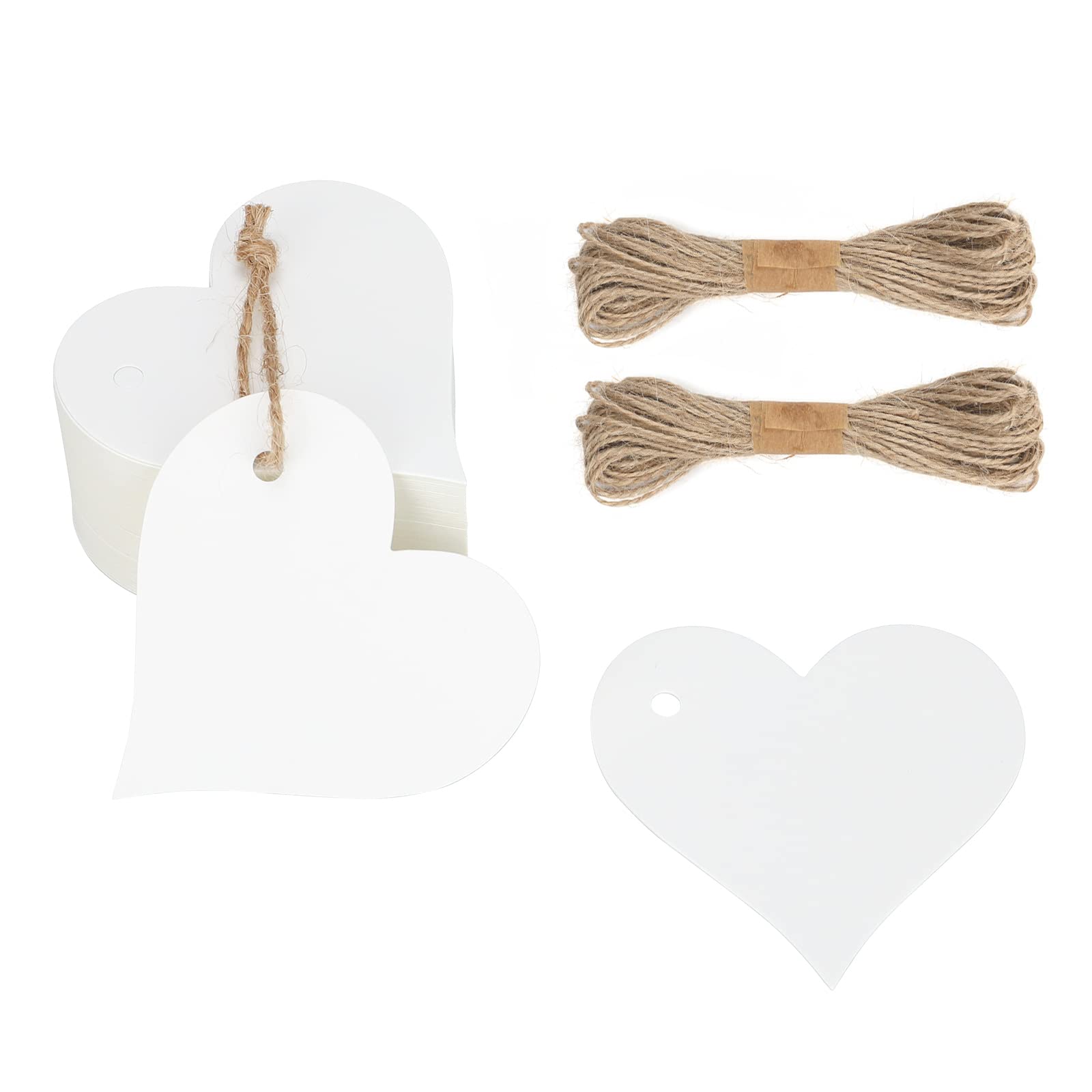 G2PLUS 100PCS Heart Blank Gift Tags, White Heart Paper Tags, Kraft Paper Lables with String for Wedding,Party Favors, Valentine's Day
