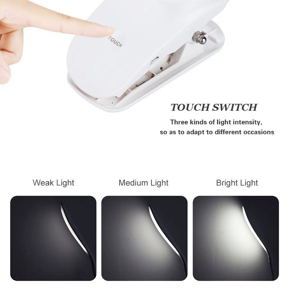 Lámpara de Escritorio LED con Pinza, LED Lámpara USB Etmury Pinza Plegable Regulable y Táctil Luz de Mesa, Lámpara de Escritorio Luz LED Regulable - Blanco [Clase de eficiencia energética A++]