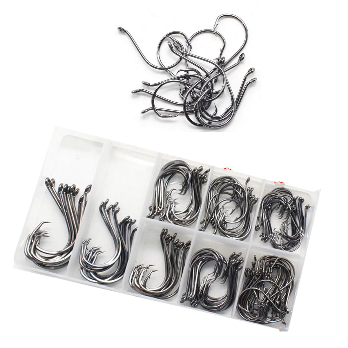 FOLANDO 150 PCS Fish Hooks: Eyed Sea Fishing Hooks - Circle, Barbed & Barbless Hooks for Carp, Freshwater and Saltwater