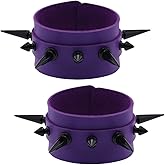 FM FM42 Women Multicolor PU Simulated Leather Black-tone Long and Short Rivets Spike Spiked 4cm(1.57") Wide Punk Gothic Adjustable Bracelet, Pack of 2