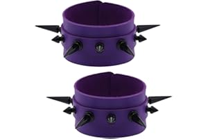 FM FM42 Women Multicolor PU Simulated Leather Black-tone Long and Short Rivets Spike Spiked 4cm(1.57") Wide Punk Gothic Adjustable Bracelet, Pack of 2