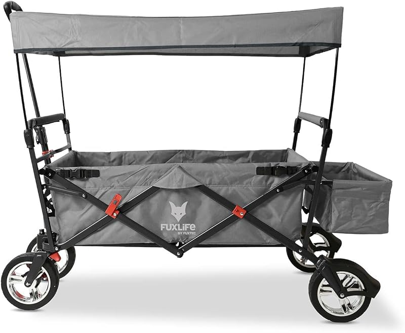 Bollerwagen City CT500, Carro Plegable con Techo UV, con Doble Freno Delantero.- Apto para niños, Ciudad, Campo, Playa o montaña- Tirar o Empujar - Capacidad de Carga 75 kg - Bolsa Trasera