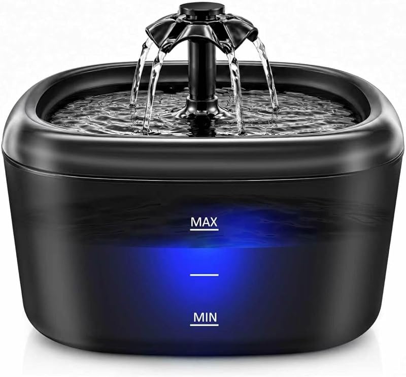 Fontaine à Eau pour Chats et Chiens, 2,2L Distributeur Automatique avec Indicateur LED, Pompe Ultra-Silencieuse, Système Triple Filtration, Abreuvoir sans BPA pour Animaux, Noir — photo 1 sur 8