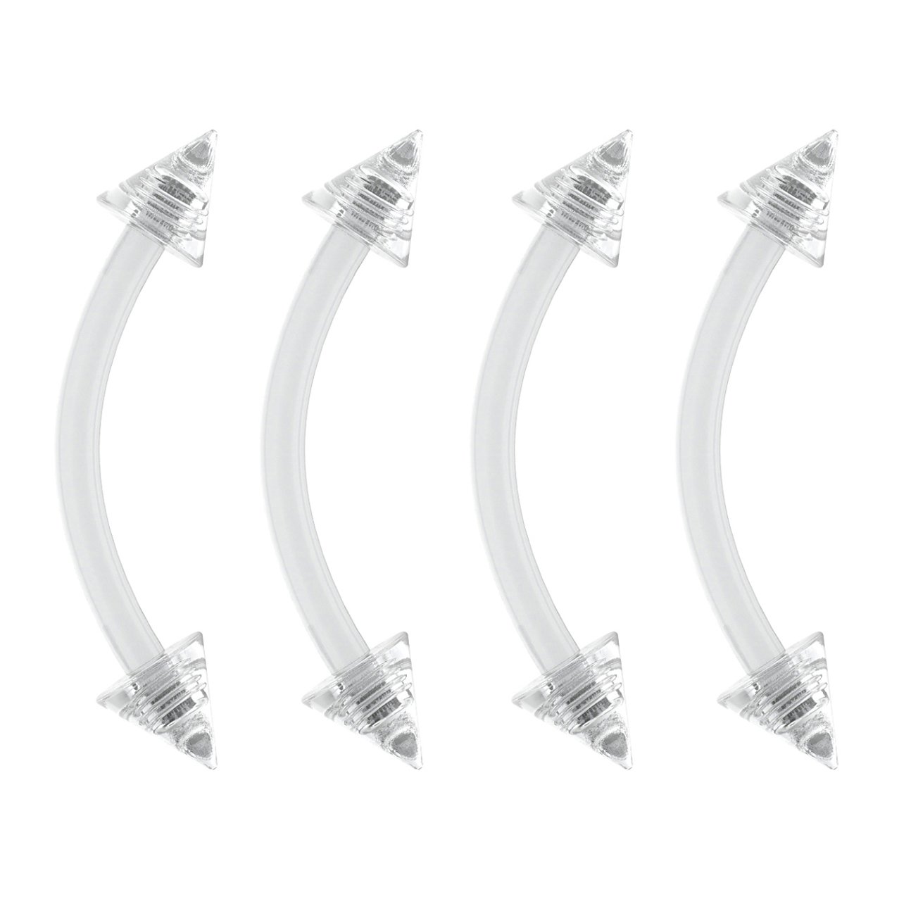 4pc 16g 1.2mm Clear Eyebrow Barbell Tragus Ear Ring 16 Gauge 8mm Curved J-Curve Bar Sipple Piercing Retainer Keeper