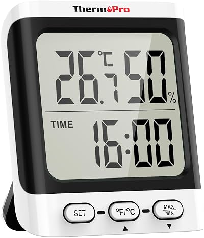 ThermoPro TP152 Hygrometer Indoor Thermometer with Clock, 3.3 inch Display