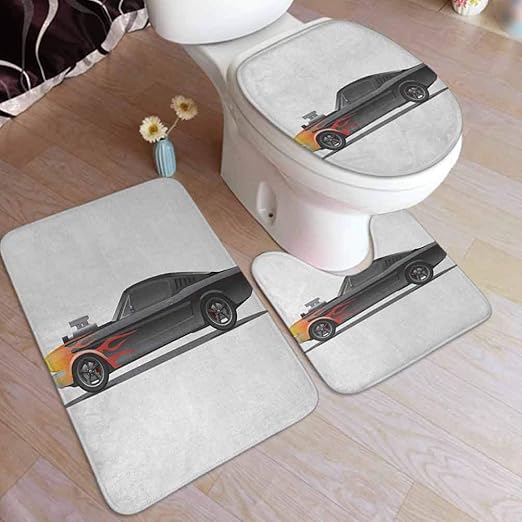 Amazon Com Ahuimin Cars Bath Rugs Set Custom Design Muscle Car With Supercharger And Flames Roadster Retro Styled 3 Piece Combo Soft Flannel Carpet For Washroom Home Kitchen