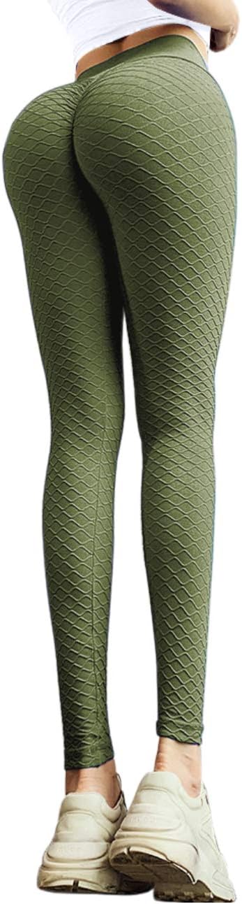 MOSHENGQI Women's Ruched Butt Lifting High Waist Yoga Pants Tummy Control Stretchy Workout Leggings Textured Booty Tights
