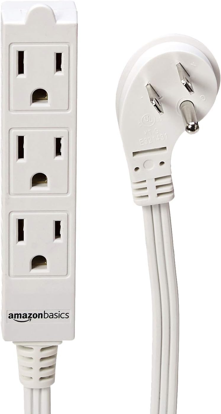 Basics Indoor 3 Prong Extension Power Cord Strip - Flat Plug, Grounded, 6 Foot, Pack of 2, White - - 