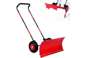 29" snow shovel with wider wheels,efficient snow removal tool,snow plow with adjustable handle and angled blade,snow pusher f