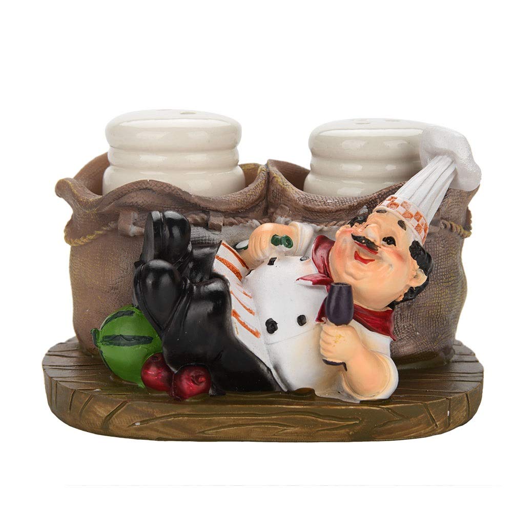 Nikou Salt and Pepper Shakers Set, Chef Ornaments Resin Chef Statue Salt Pepper Bottle Holder Crafts Decorative Ornaments Kitchen Home Decor