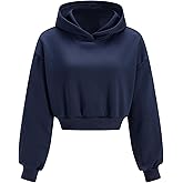 winkbay Women's Solid Cropped Hoodie Casual Long Sleeve Crop Basic Workout Top Sweatshirt