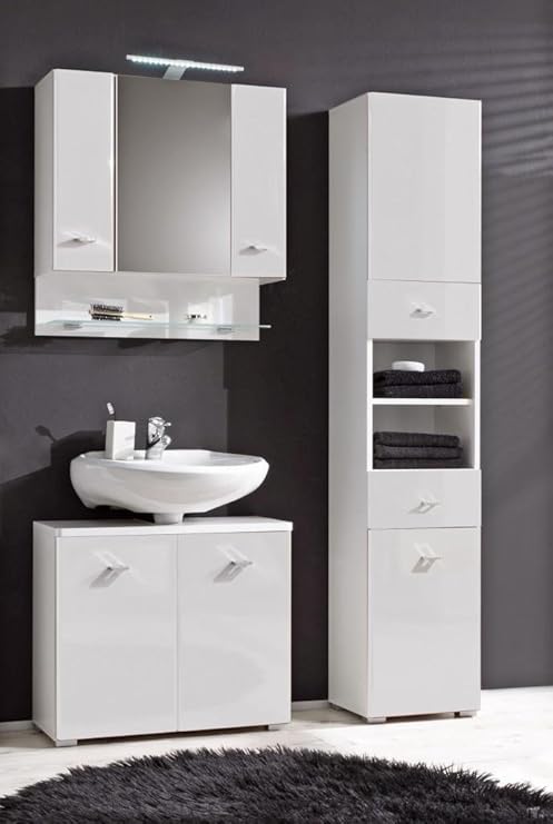 Badezimmer Barolo 3 Tlg Badmobel Komplett Set Dekor Weiss Amazon De Kuche Haushalt