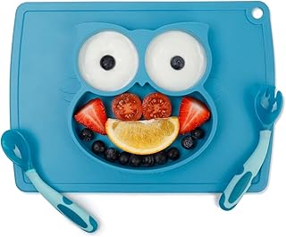 FUTURE FOUNDER Baby Teller Silikon Tischset Set für Baby Kleinkinder und Kinder, mit Wärmemepfindliche Babylöffel, Tragbar BPA-freie Babyteller schüssel Teller Baby Rutschfest