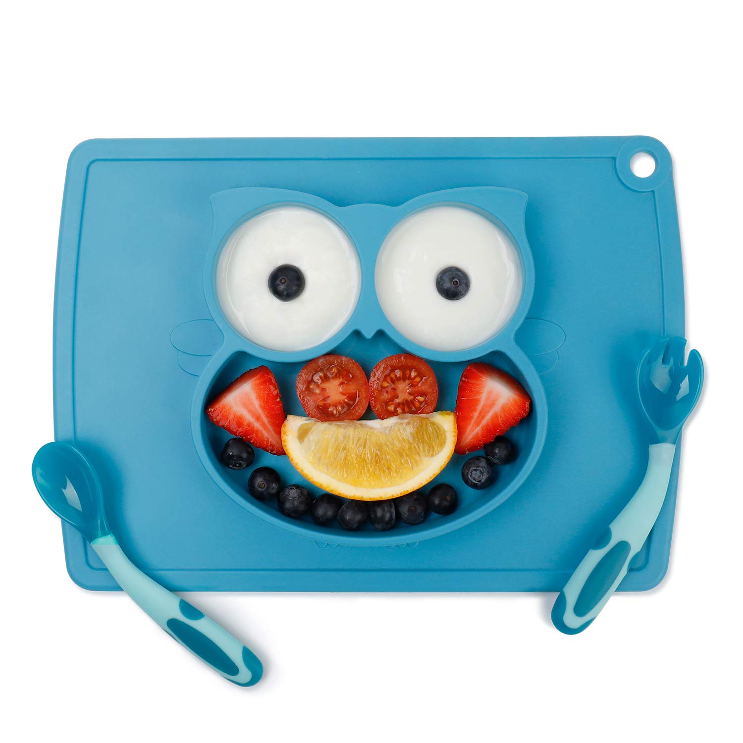 FUTURE FOUNDER Baby Teller Silikon Tischset Set für Baby Kleinkinder und Kinder, mit Wärmemepfindliche Babylöffel, Tragbar BPA-freie Babyteller schüssel Teller Baby Rutschfest