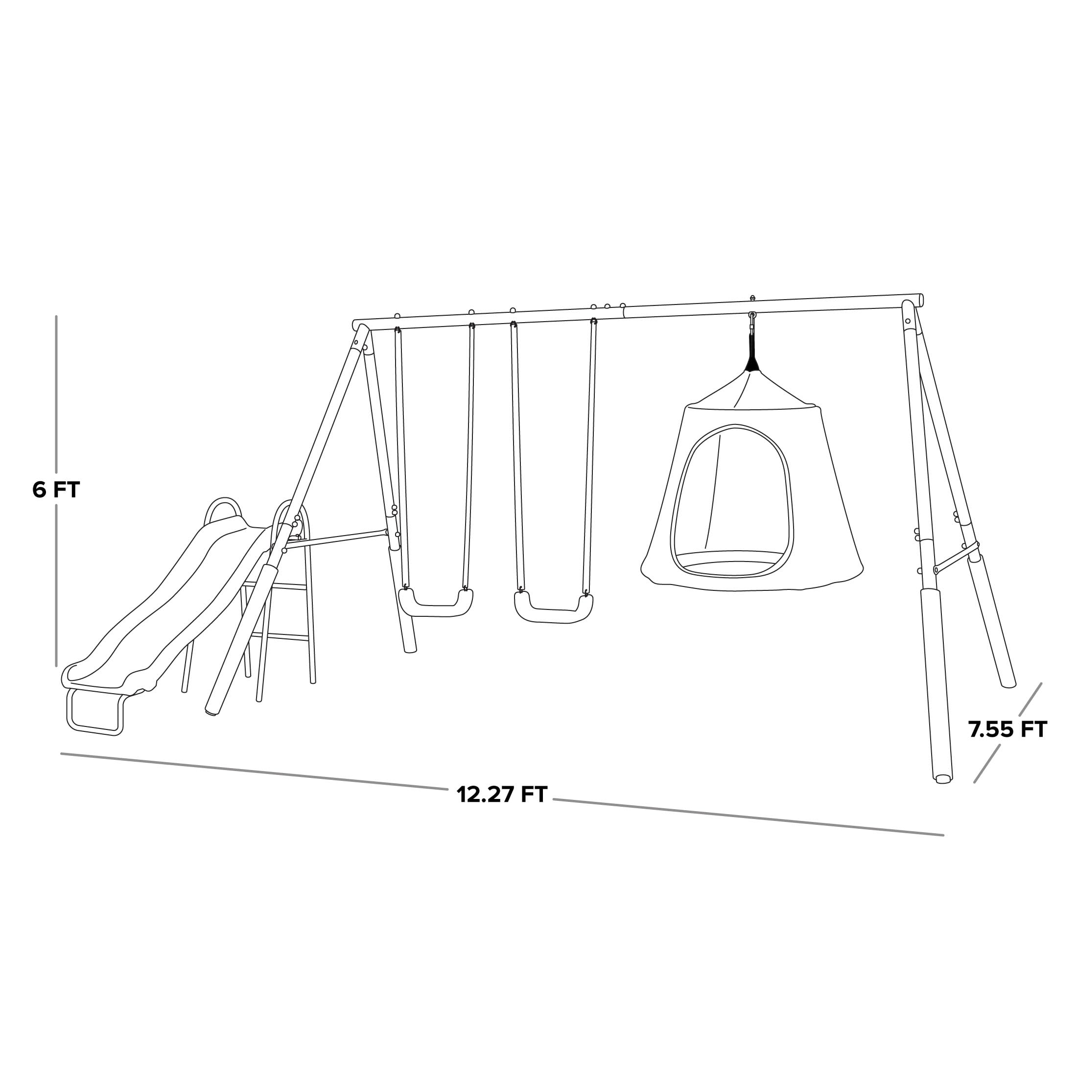 Sportspower Shooting Star Metal Swing Set w/ 2 LED Swings, Padded Saucer Swing with LED Light up Tent and 5' Double Wall Blow Molded Slide