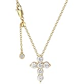 ASHINE Cubic Zirconia Cross Necklace for Women, 14K Gold Plated Religious Faith Pendant with Adjustable 20" Chain