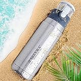 Secura Insulated Water Bottle -- Stainless Steel Thermos Water Bottle for Hot and Cold Drink, 22 Ounce, Sweat Proof Leak-Proof Cap Integrated Handle, Silver