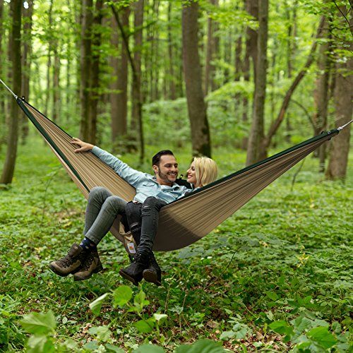 Double Hammock Camping Gear Straps | Best Portable Parachute Nylon 2 Person Folding Hammock with Tree Hanging Straps, Rope & Instruction Booklet | Ideal for Travel, Hiking & Backpacking