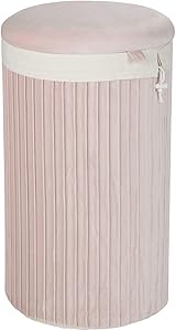 Inspire Me! Home Décor Lydia Round, Pleated Blush Pink Soft Velvet Removable Washable Bag, 14 Dia x 24 in, Gorgeous and Classy Laundry or Storage Hamper