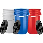 House Naturals 7 Gallon Food Grade Plastic Bucket with Airtight Screw on lid (Pack of 3 containers) Made in USA
