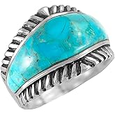 Turquoise Ring Sterling Silver 925 Genuine Gemstones Size 6 to 14 (for Women or Men)