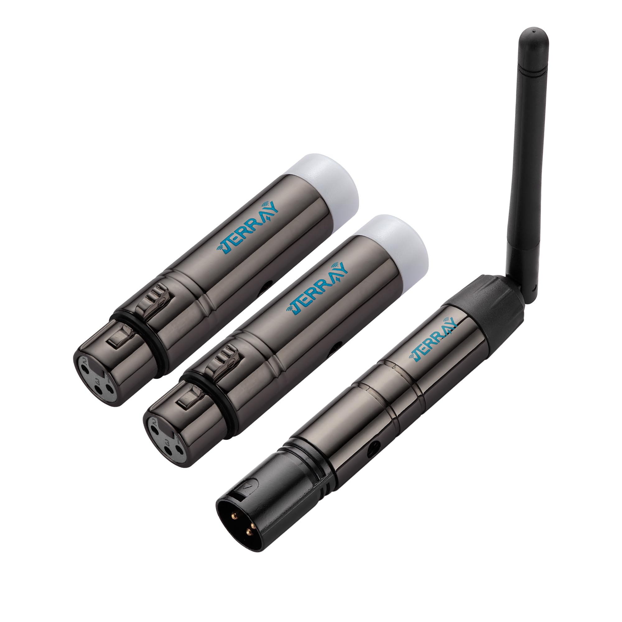 Photo 1 of JERRAY 3Pcs Wireless DMX Dfi DJ 2.4G 2 Receivers & 1 Transmitter No Delay Lighting Controller for DJ Disco Party, Moving Heads, PAR Lights - 7 Group ID, 1000ft Range (Includes Power Adapters)