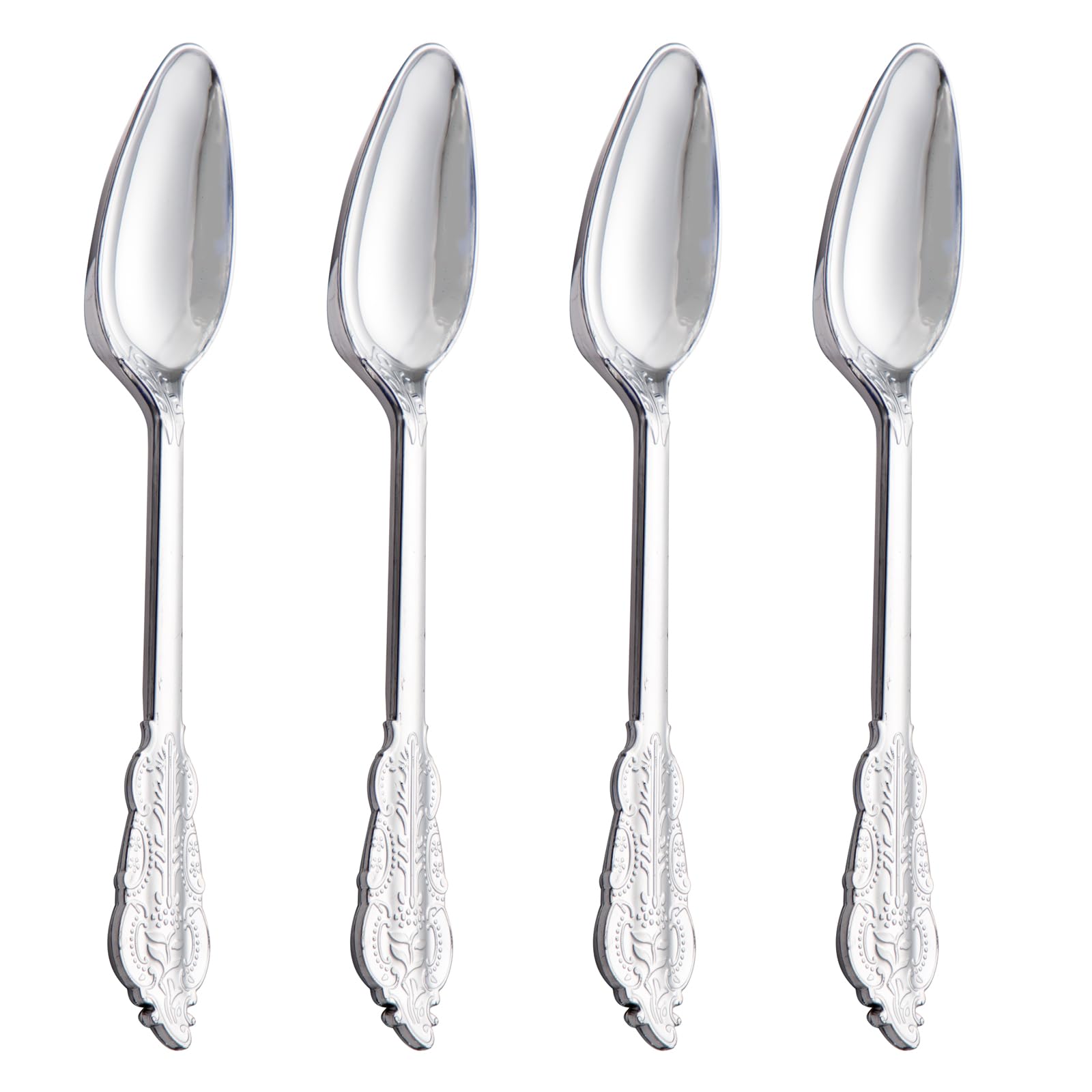Photo 1 of YOUBET 300 Pack Disposable Silver Plastic Spoons, Solid and Durable Plastic Cutlery Spoons, Heavy Duty Disposable Utensil Silverware for Catering, Parties, Dinners, Weddings