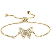 MAARRING Butterfly Earring Necklace Bracelet Set - 14K Gold Plated Dainty Butterfly Jewelry Set with Cubic Zirconia, Birthday Bar Mitzvah Gifts for Women | Color: Gold/White Gold/Rose Gold