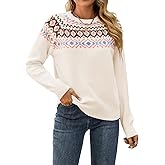 ChiaoLezhee Fair Isle Pullover Sweaters, Crew Neck Chunky Knit, Winter Clothing Holiday, Vintage Crochet Fall Tops for Women
