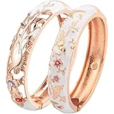 UJOY Cloisonne Indian Bangle Colored Crystal Plated Hinge Cuff Bracelet Hollowed Bird Enamel Jewelry Gift 55C49