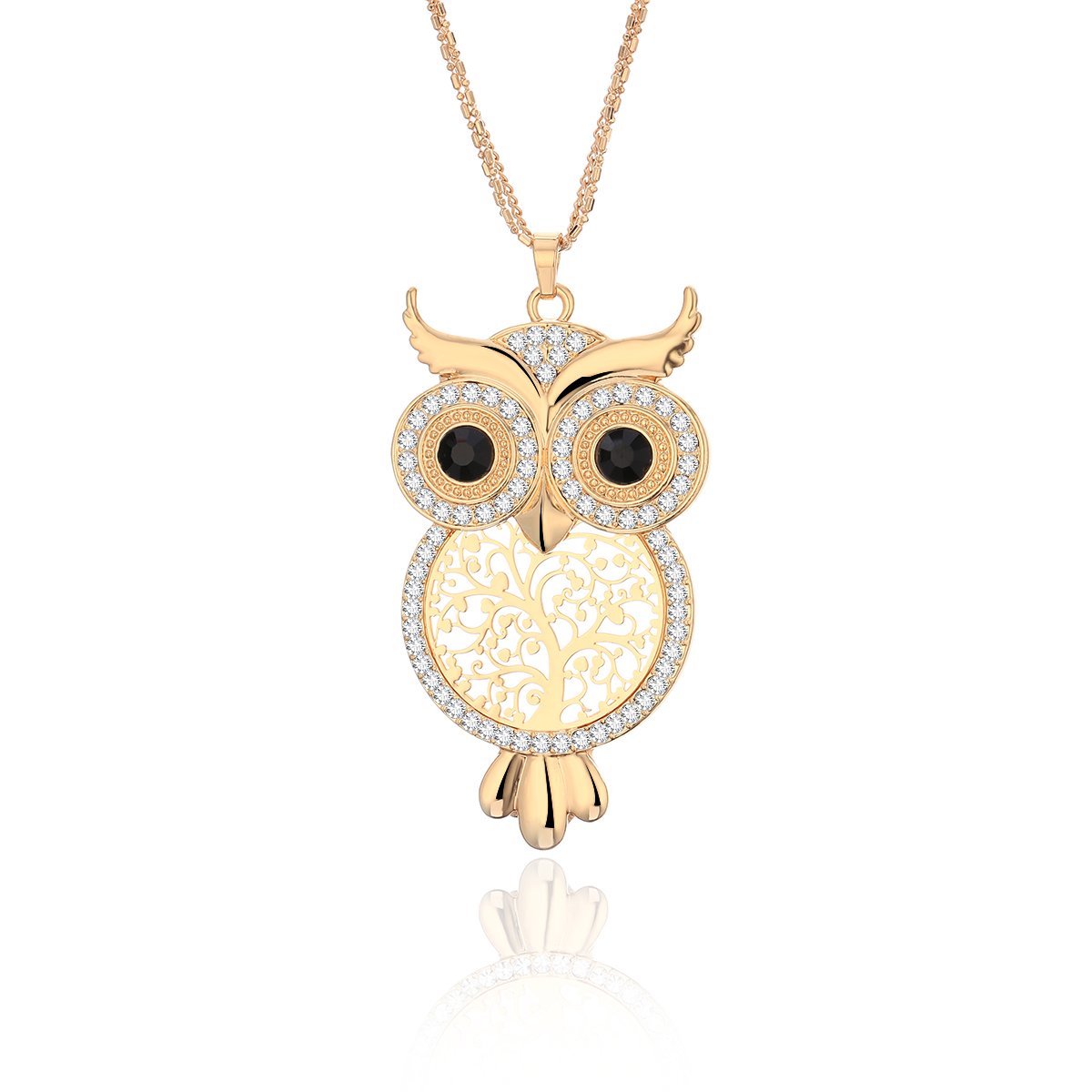 Women's Long Chain Necklace Fashion Owl Pendant Necklace with CZ Crystal for Girls Gold and Silver Layered Necklace (Gold Plated)