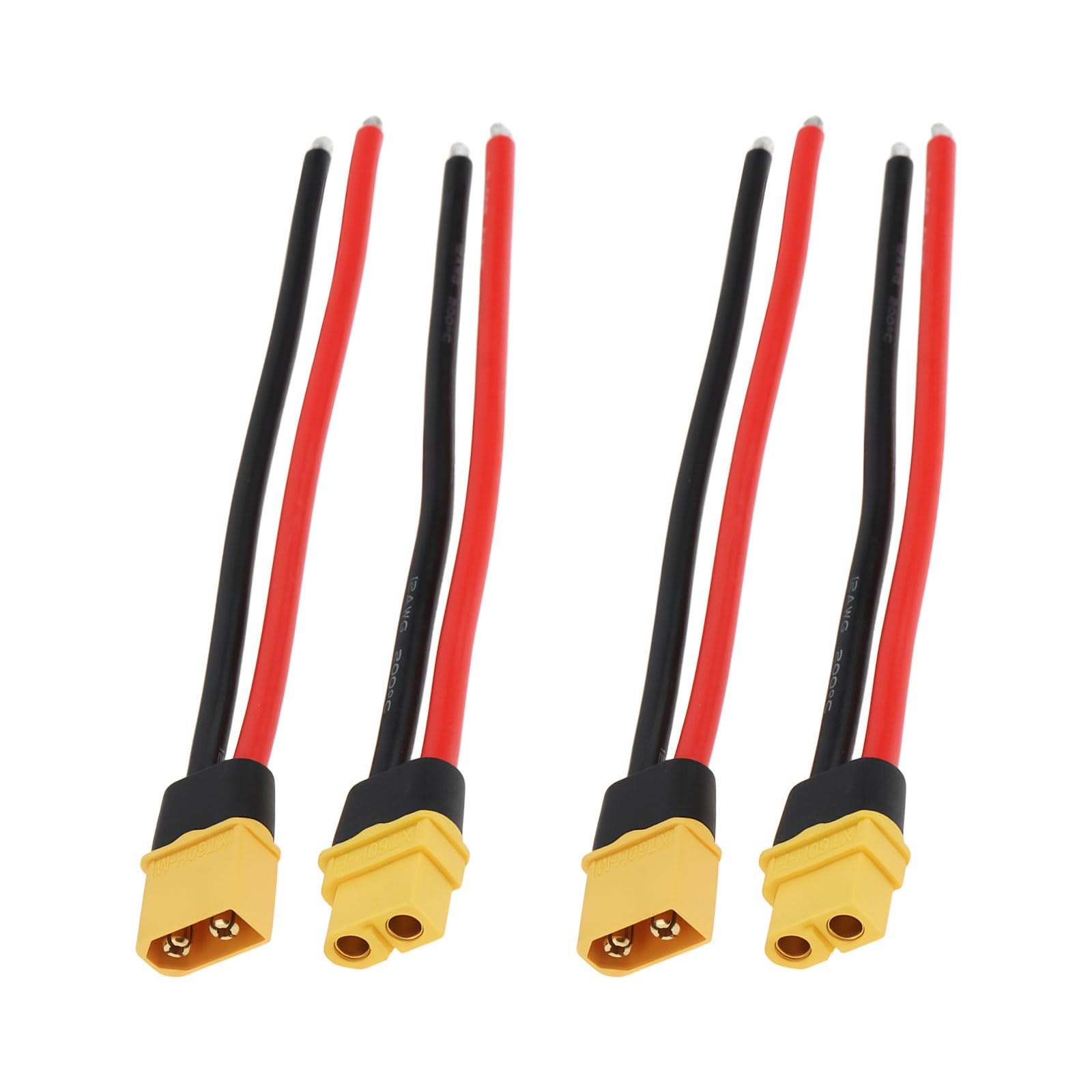 EMSea 4Pcs XT60 Male Fmale Plug Socket Incl Silicone Cable Coupling for Model Car 15cm 12AWG