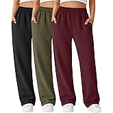 LessonZoo 3 Pack Girls Wide Leg Sweatpants Kids Lightweight Joggers Open Bottom Baggy Lounge Pants Athletic with Pockets