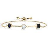 Gem Stone King 1.62 Ct Blue Sapphire Sky Blue Aquamarine 18K Yellow Gold Plated Silver Bracelet For Women