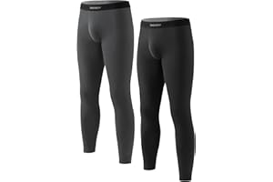 DAVID ARCHY Cotton Fleece Lined Men's Thermal Bottoms Stretch Base Layer Long Johns with Fly, 2 Packs
