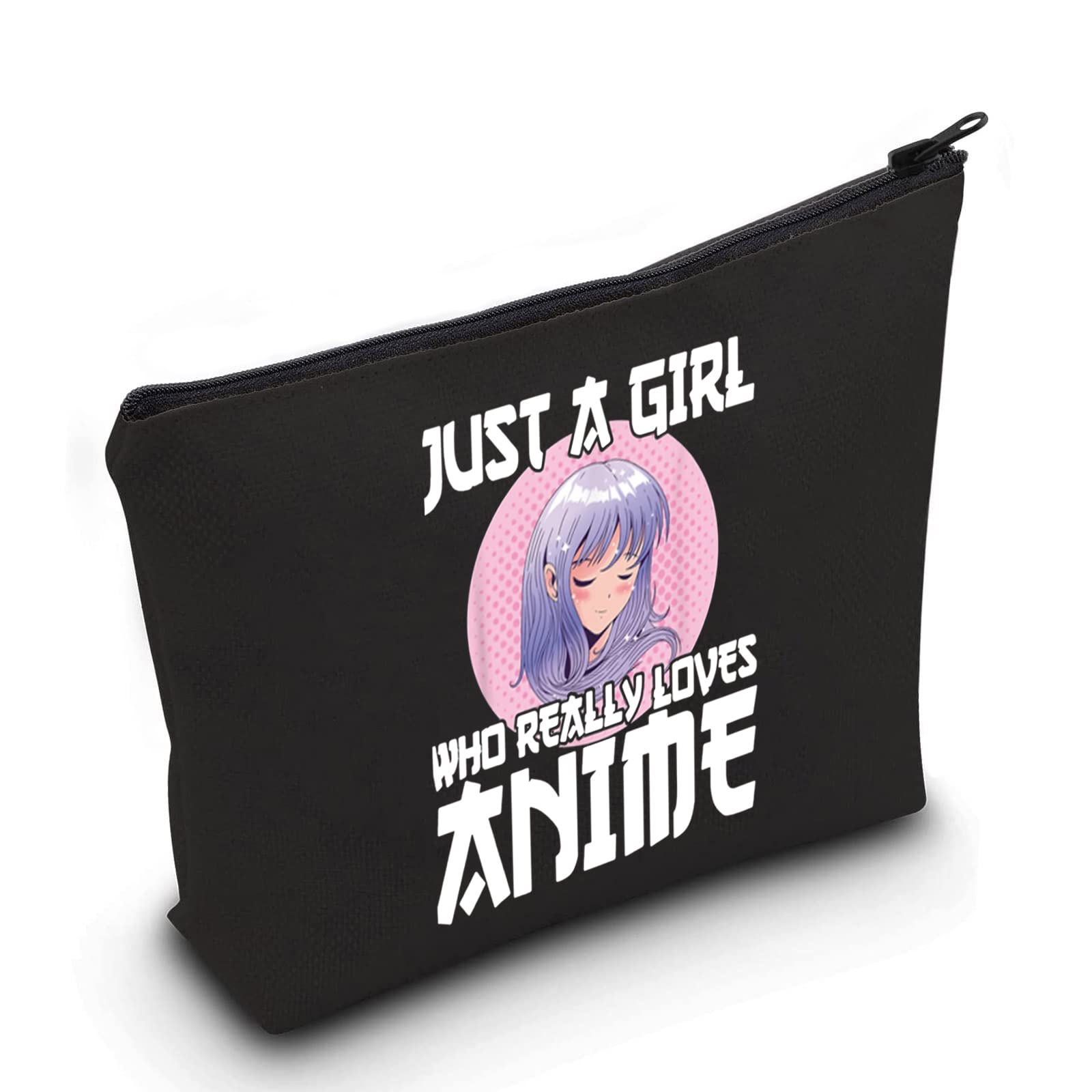 LEVLO Anime Fans Make up Bag Anime Lover Gift Just A Girl Who Really Loves Anime Cosmetic Make up Bag for Women Girls, Loves Anime Black