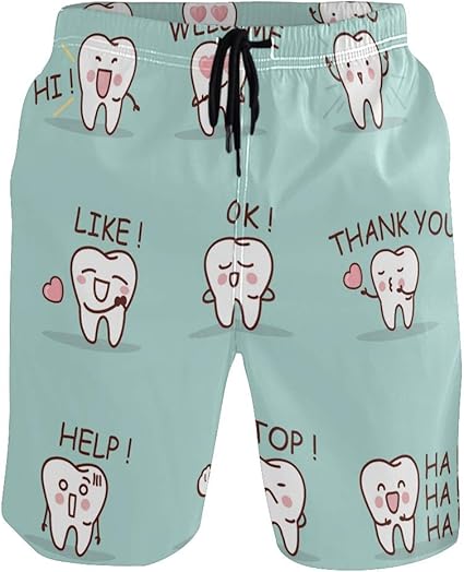 FANTAZIO Süße Cartoon-Zahn-Emoji-Muster Surf-Shorts Strand ...
