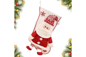 CHMOART Christmas Stockings with Santa Claus Ornaments, Red Xmas Stockings for Fireplace, Large Snowflake Stocking Decorations, Winter Fireplace Hanging Stockings for Christmas