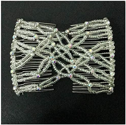 Casualfashion Easy Magic Beads Double Hair Comb Clip Stretchy Hair Combs Clips (Silver)